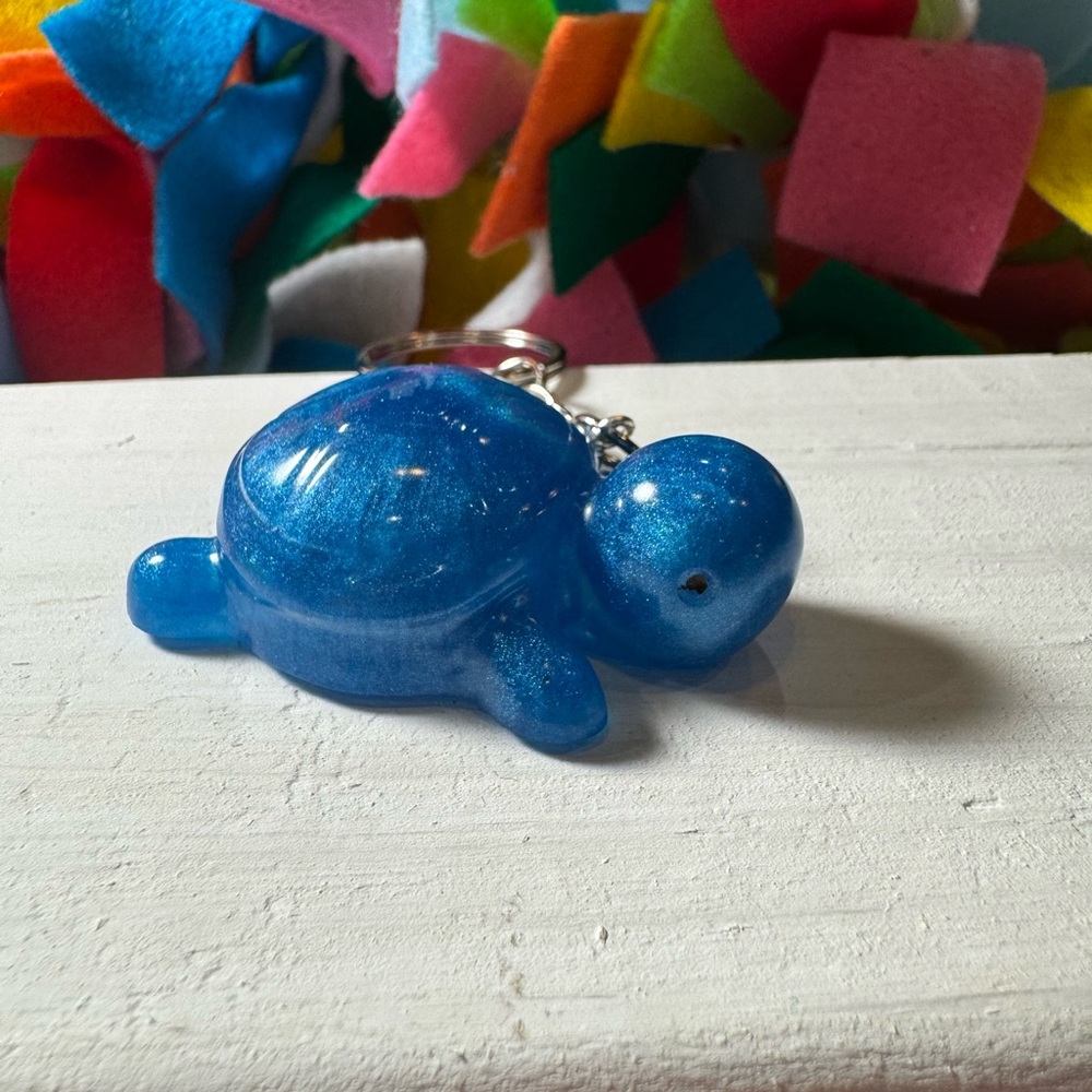 Blue Glitter Turtle Keychain